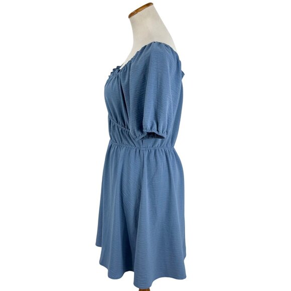 June + Hudson Blue Empire Puff Sleeve Mini Dress Cottagecore Prairie Babydoll - Picture 8 of 13